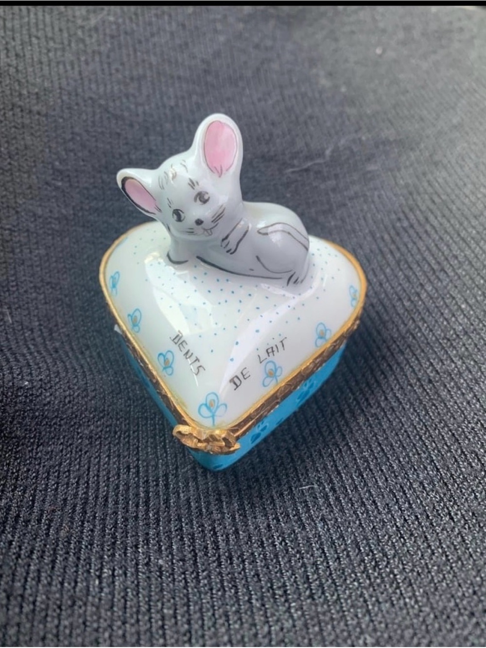 Limoges Trinket Heart w/ Baby Mouse Dents De Lait Pient Main